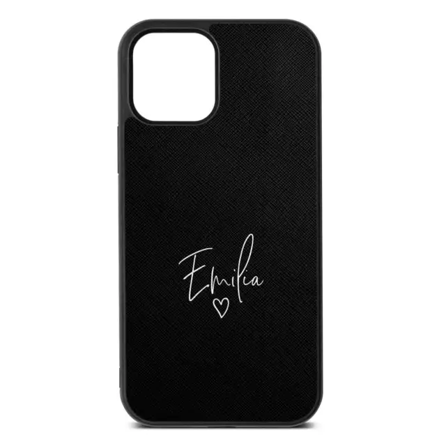 Weiße handschriftliche Name transparentes Leder schwarz Saffiano iPhone Hülle für iPhone