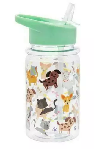 Trinkflasche aus Kunststoff für Kinder, verziert mit Katzen und Hunden