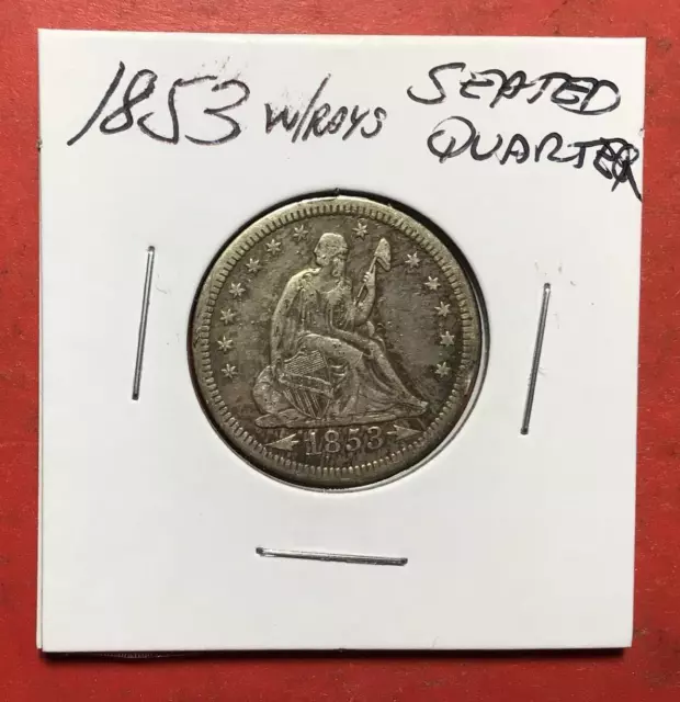 1853 w/Arrows US Seated LIBERTY SILVER Quarter! "Phiadelphia" Mint! VF Details!