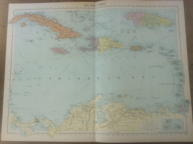 VINTAGE ANTIQUE 1939 Philips Map 20x15 West Indies Jamaica £14.99 ...
