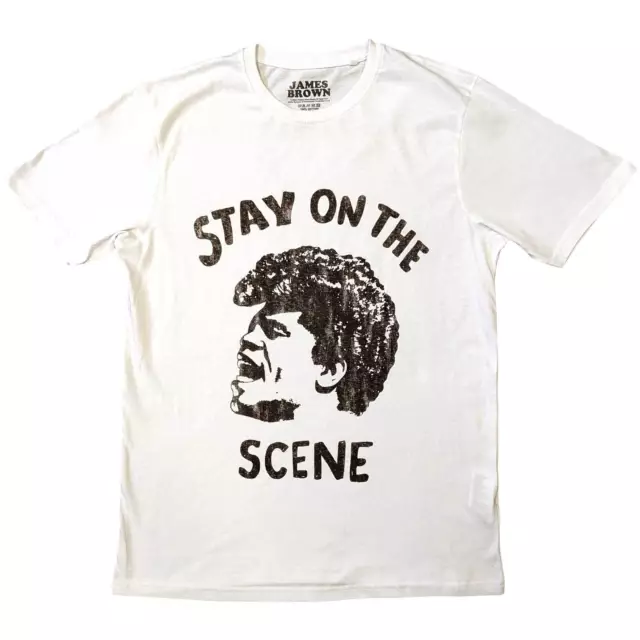 JAMES BROWN Unisex T- Shirt -  Stay On The Scene - White  Cotton
