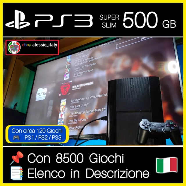 PS3 SUPER SLIM 500 GB ✨ Circa 8500 Giochi 🎮 1 Pad Sony 🌟 Playstation 3 Console