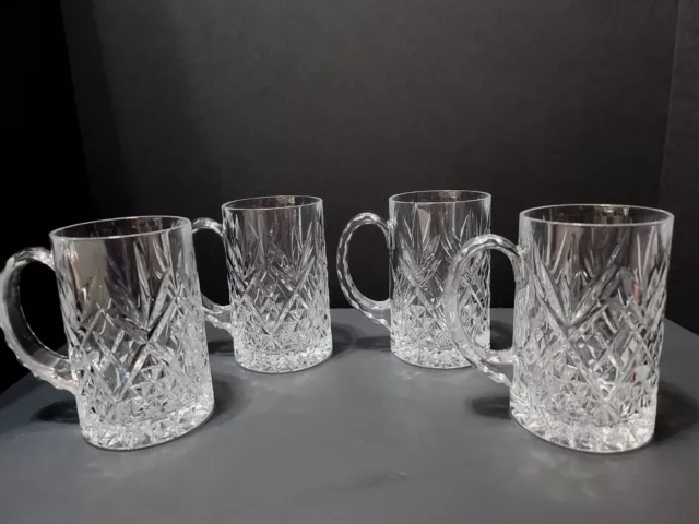 Handcrafted Clear Scalloped Handle Cut Lead Heavy Crystal Beer Mugs Set Of 4