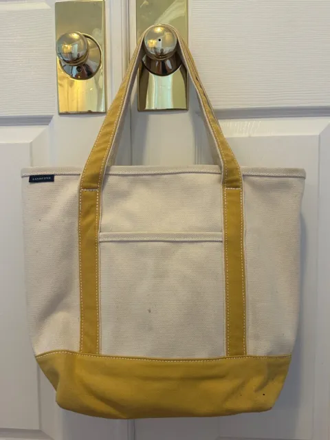 Lands End Canvas Boat Tote Beach Travel Shopping Bag Natural Open Top