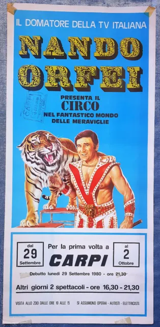 Manifesto Circo Nando Orfei Domatore Tigre Vintage 1980 Circus Poster Original