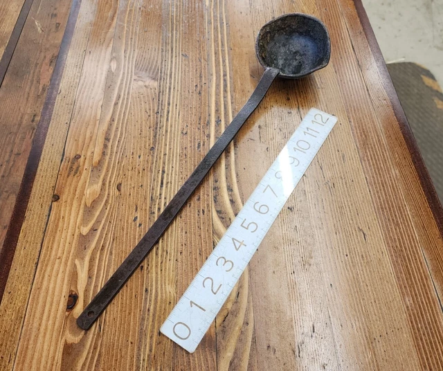 ANTIQUE CAST IRON Lead Smelting Cauldron Ladle HEAVY DUTY 16" • NICE