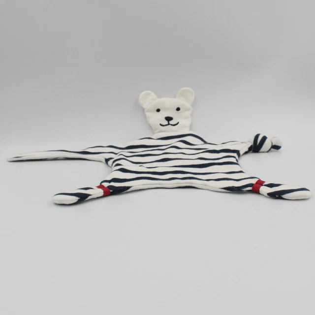 Doudou plat ours blanc rayé bleu WEEK END A LA MER - 28787