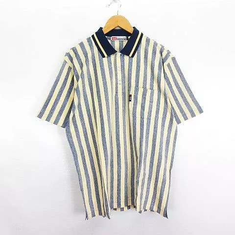 B.V.D. SPORT POLO Shirt Short Sleeve Striped Cotton Ll Navy Yellow Ekm ...