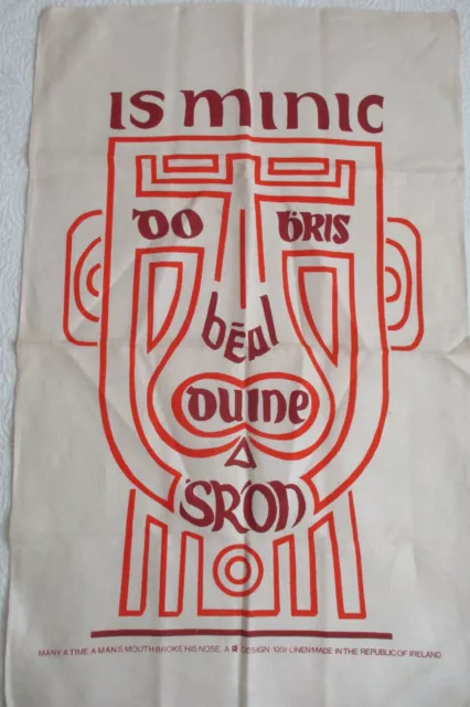 Vintage Linen Tea Towel Ireland Many a Time a Mans Mouth Broke His Nose