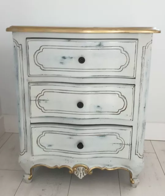 French Blue Wooden Louis XV Style Side Table, distressed finish, H60xW50xD38(cm)