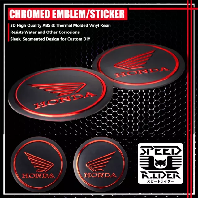 2"X2-1/8" 3D Emblem Logo Sticker Fender Decals Honda Reflective Black+Chrome Red