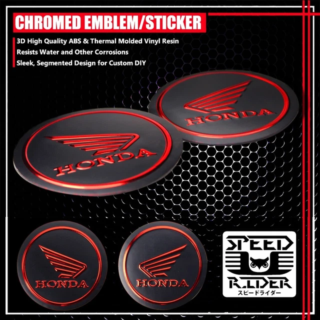 2"X2-1/8" 3D Emblem Logo Sticker Fender Decals Honda Reflective Black+Chrome Red