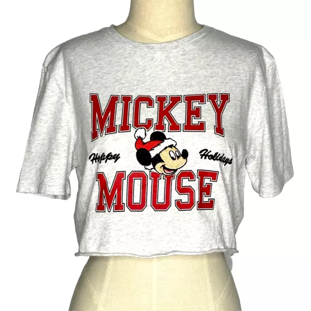 Women's Factorie Disney Mickey Mouse  Grey Crop T-Shirt  Top  Size XS