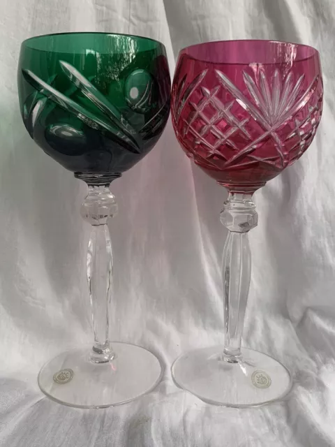 2 Stk. Wein-Gläser, Römer-Gläser, Bleikristall, Überfang-Glas, bunt Römer Glass