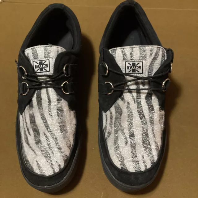 T.U.K TUK Mens Size 13 Creeper Shoes Rare Zebra Faux-Fur Black Free Shipping