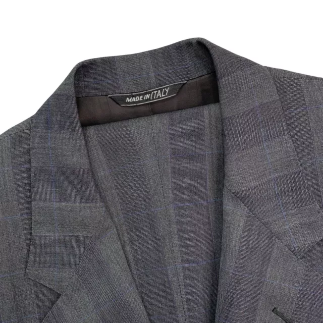 Mens 46 R Canali " Milano "  Light Grey Glen Plaid Classic Cut Wool Suit Italy