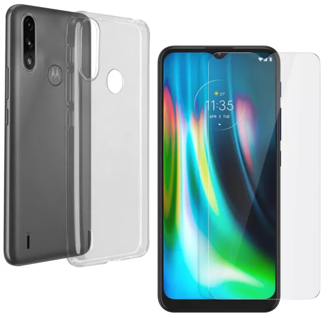 For MOTOROLA MOTO E7I POWER CLEAR CASE + TEMPERED GLASS SCREEN PROTECTOR COVER