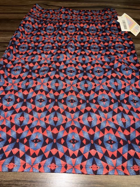 New LULAROE CASSIE Pencil Skirt Small 6-8 Red Blue Aztec Diamond Shapes 4-6 NWT