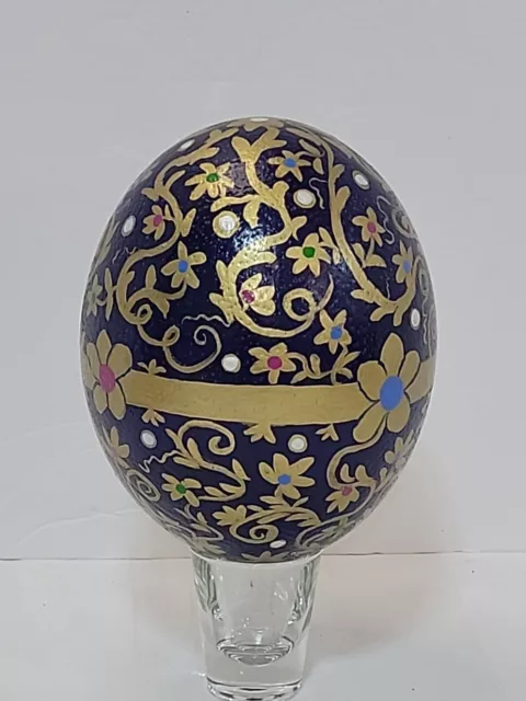 VTG Hand Painted Large Ostrich Egg Eggplant Purple Gold Floral Spring Easter