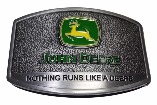 JOHN DEERE "Nothing Runs Like A Deere" Pewter Finish & Enamel BELT BUCKLE