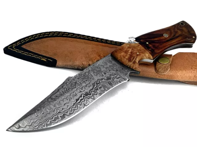 Coltello Artigianale Da Caccia Lama In Acciaio Damasco Lama Fissa Collezione