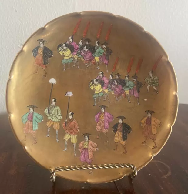 Antique marked Satsuma Processional Figures Heavy Gilt Plate