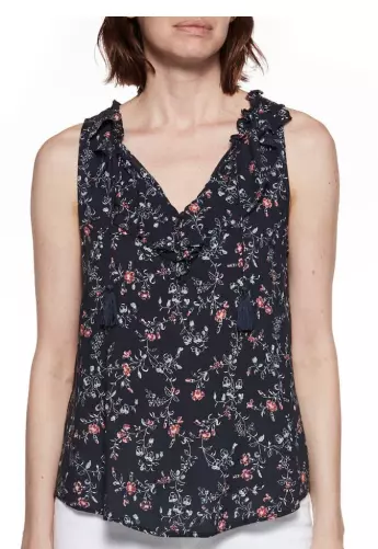 Paige Paletta Navy Floral Print Top Women's Size L L18056