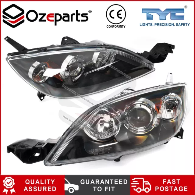 Set / Pair LH+RH Head Light Lamp Black For Mazda 3 BK 2003~2009 5 Door HATCH