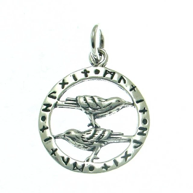 Amuleto De Runas De Cuervo Odin Hugun Y Munin En Plata Esterlina 925