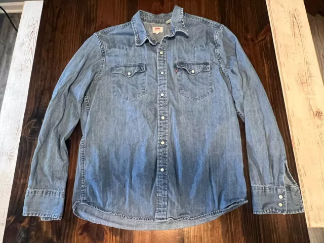 Womens Levis Pearl Snap Button Up Shirt Large Denim Jean Western Vintage Style