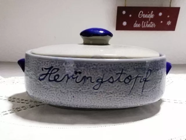 Fischtopf Heringstopf Keramik Blau Steingut Topf mit Deckel