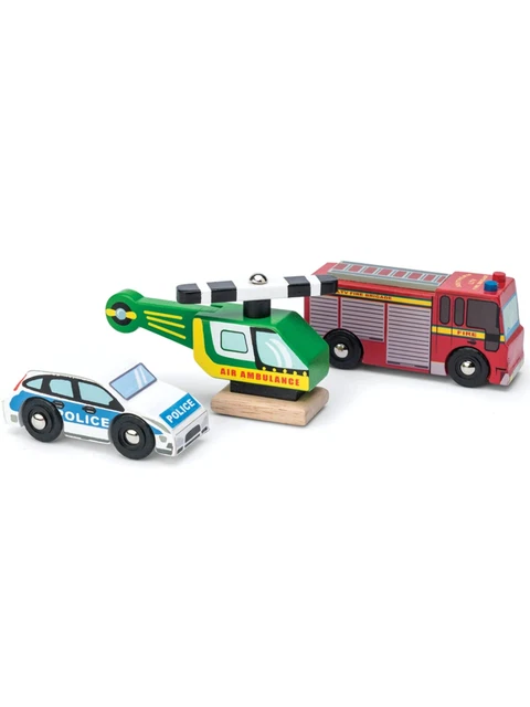 Emergency Vehicles Wooden Toy Set