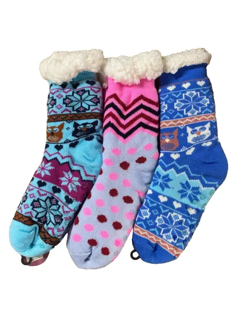 3 x  Non-slip Multicoloured Fluffy Warm Bed socks Size Medium Free Post