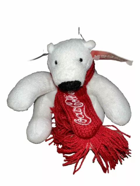 Coca-Cola 2023 Polar Bear Plush w/ Red Knit Scarf 4”