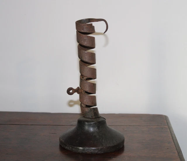ANTIQUE IRONTWIST RAT TAIL CANDLE STICK 18th / 19th Century Rush light