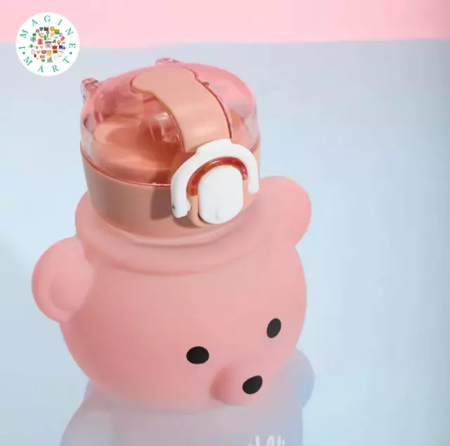 Cute Shoulder Strap Gradient Bear Water Bottle BPA Free with Straw For Kid 800ML 2