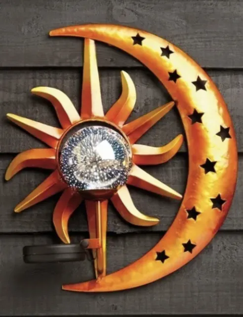 New Solar Star Studded Moon Plaque LED Decorative Garden Light Wall Art Cosmo