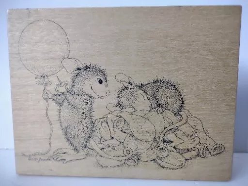 House Mouse Wood Stamp #491 "Wake Up!" Design Of Month March 2002 Stampa Rosa