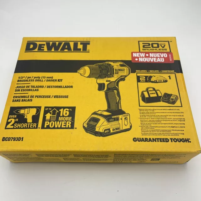 DeWalt DCD793D1 20V MAX Brushless 1/2" Cordless Compact Drill Driver Kit New