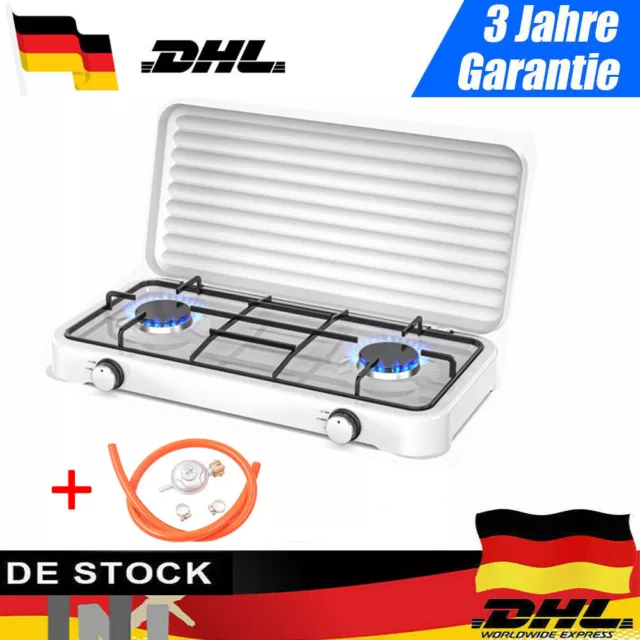Gaskocher 2 flammig Campingkocher Kochfeld Gas Gasflasche Kocher Herd Outdoor