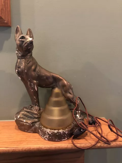 Vintage Working Chalkware Plaster German Shepherd Dog Lamp