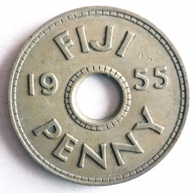 1955 FIJI PENNY - Excellent Low Mintage Coin - FREE SHIP- Bin #702