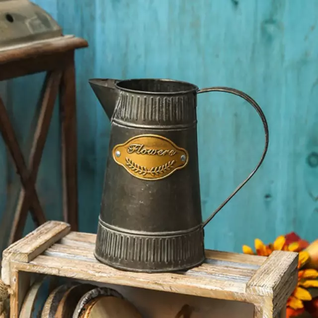 Vintage Rural Farmhouse Cottagecore Milk Jug Iron Pitcher Flower Vase Home Decor