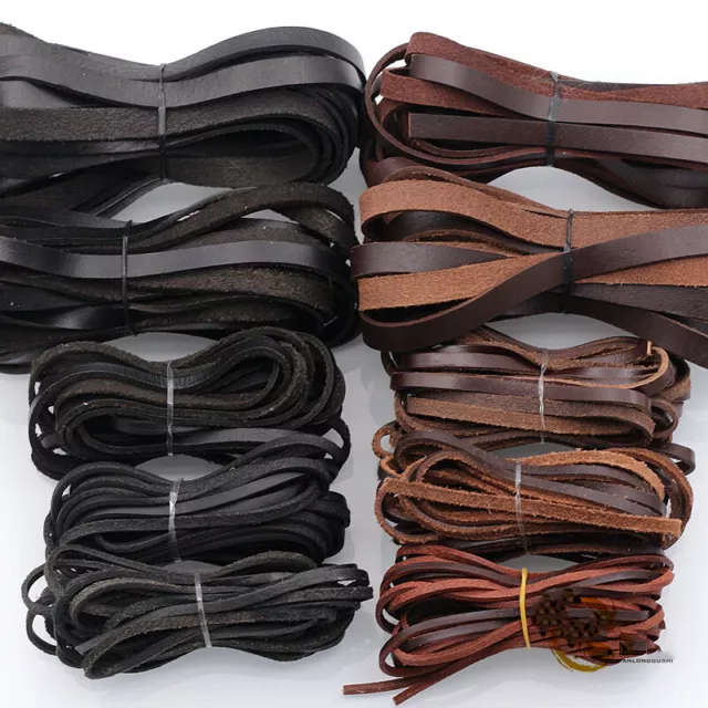 5M Flat Real Genuine Leather Rope Cord Strap String First Layer Cowhide Craft