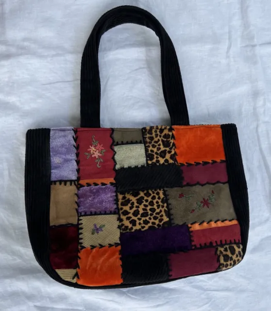 Y2K Patchwork Purse Curly Girly Quirky Quilted Corduroy Stitched Bag