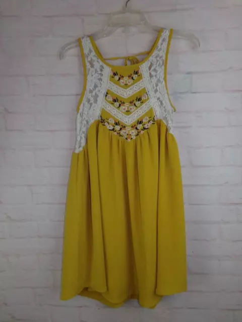 She + Sky women's size S Mustard Yellow Embroidered Lace Swing Dress 2