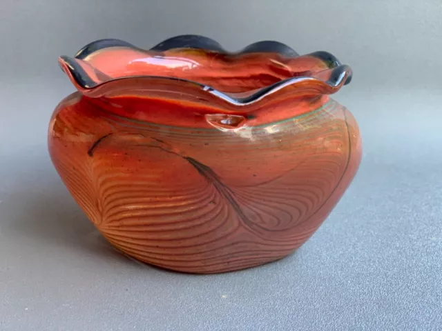 Glas Vase Schale  Mundgeblasen  Glashütte  Signiert  Irisierend