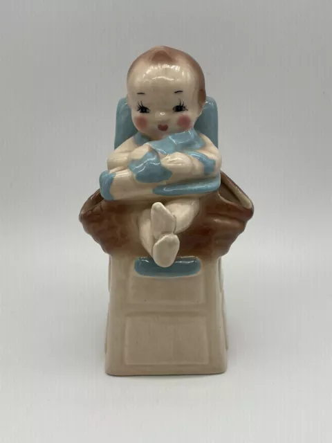 👶🏻 Vintage Ceramic Baby In High Chair Planter Vase Nursery Shower Gift 1950’s