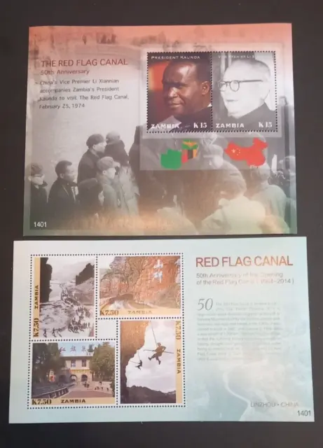 Mini Fogli Canale Bandiera Rossa Zambia 2014 Sg,Ms1132-33 Non Montati Nuovi Di Zecca Lotto 38