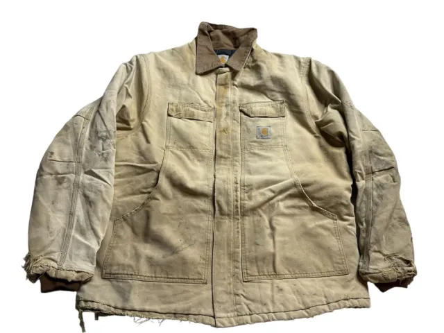 VINTAGE CARHARTT JACKET Duck Arctic Traditional Quilt Lined Distressed ...